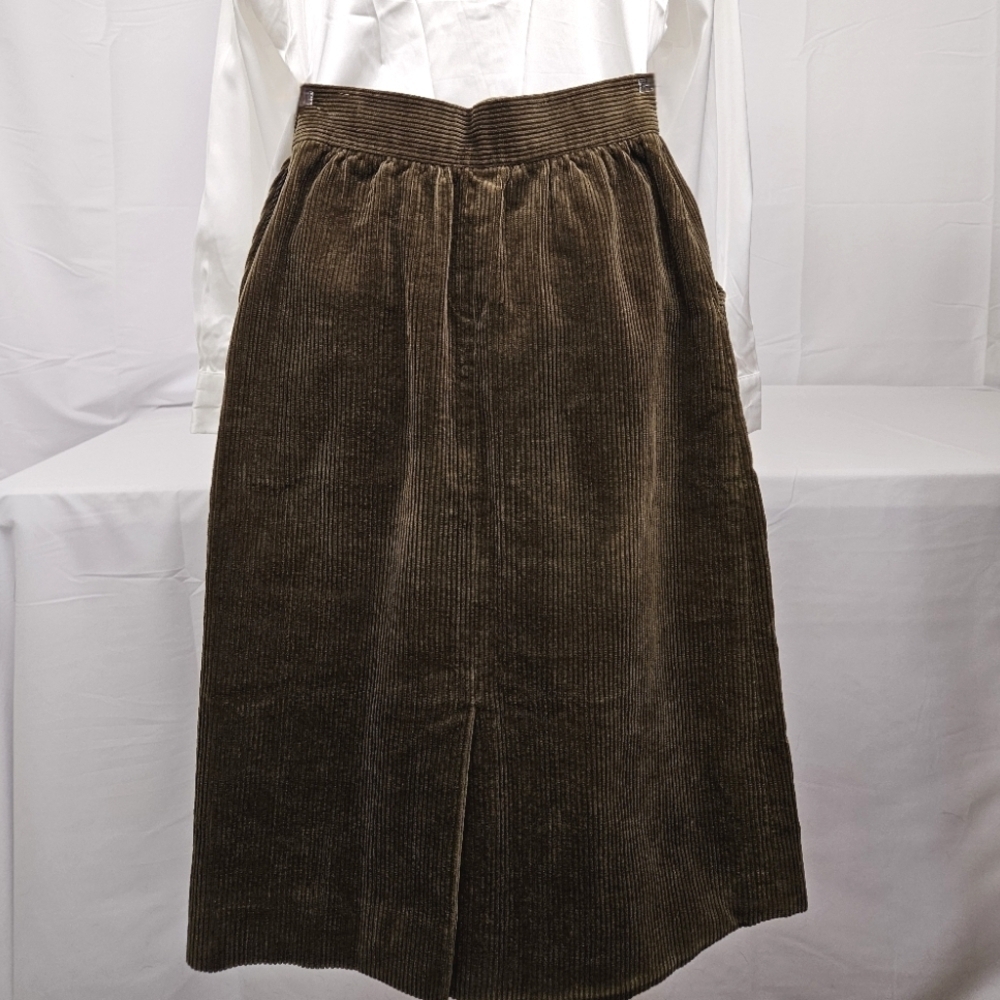 Yves Saint Laurent Paris High Waisted Corduroy Midi Skirt In Olive Brown Sz XS - Picture 3 of 14